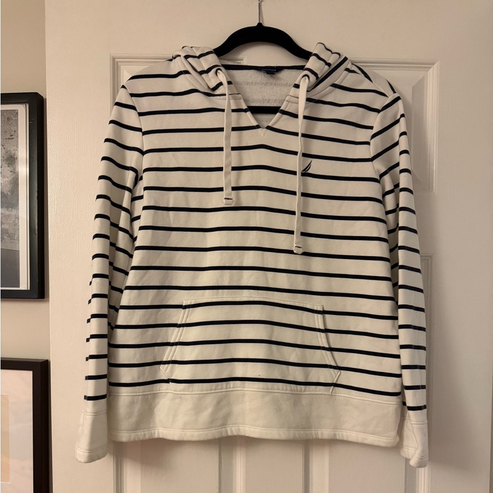 ❌Sold❌ Nautica Women's Striped Hoodie in White & Navy - Picture 2 of 8